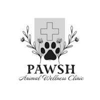 a black and white logo with a cross and paws